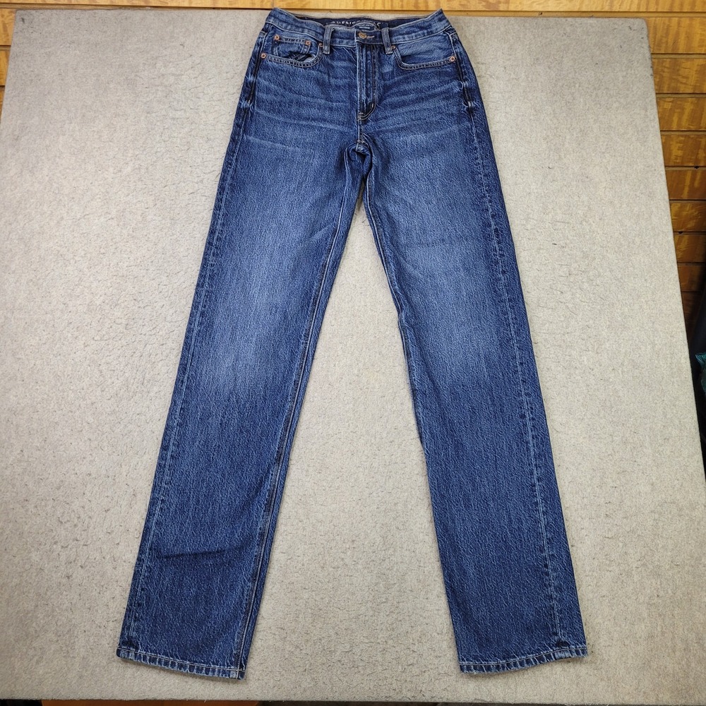 American Eagle Comfort Stretch Waistband Low Rise Baggy Straight Jeans Womens 0L